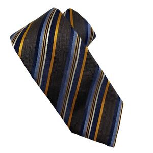 J. Hilburn‎ Italy Necktie Horizontal Striped Brown Blue Orange Silk Tie